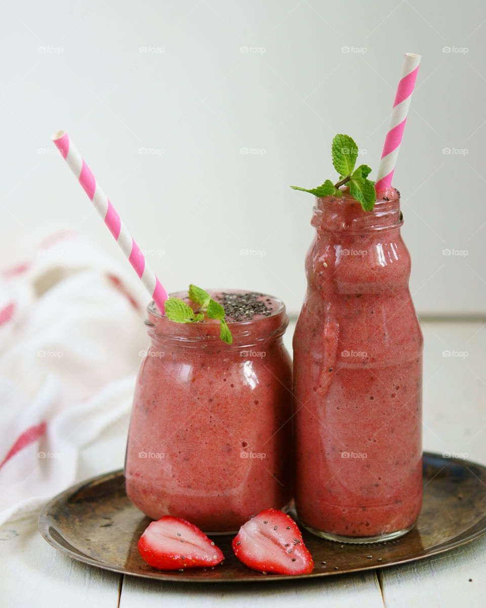 Healthy fruit berries smoothie in jar