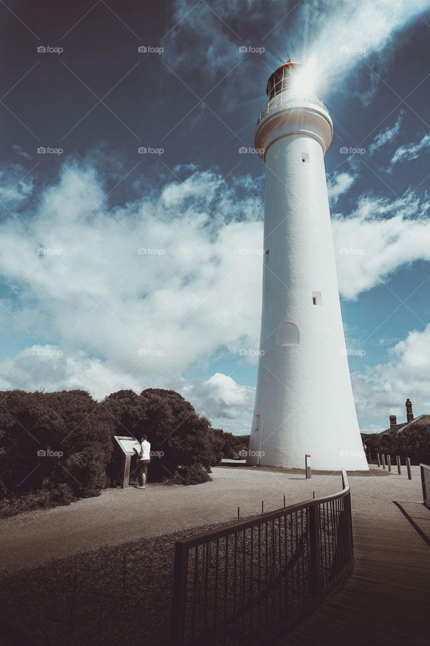 Close-up of illuminated lighthouse