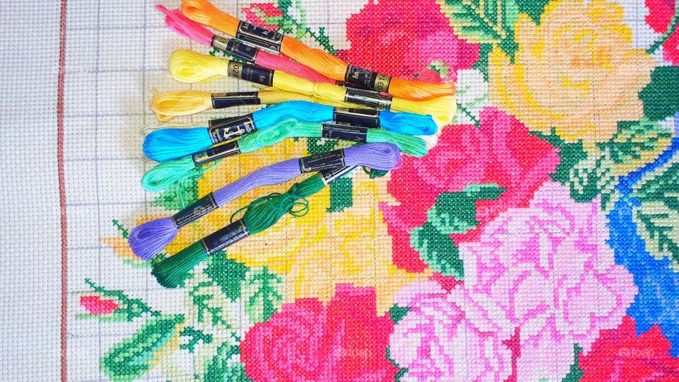 Cross stitching with multicolored threads DYI and crafts - Anchor threads