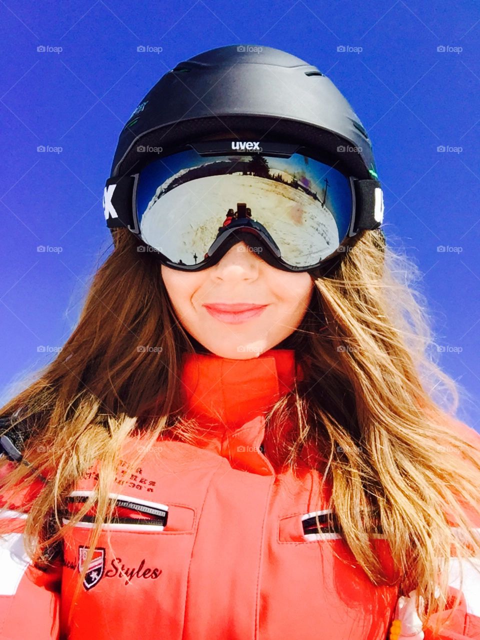 Woman selfie with ski glasses on