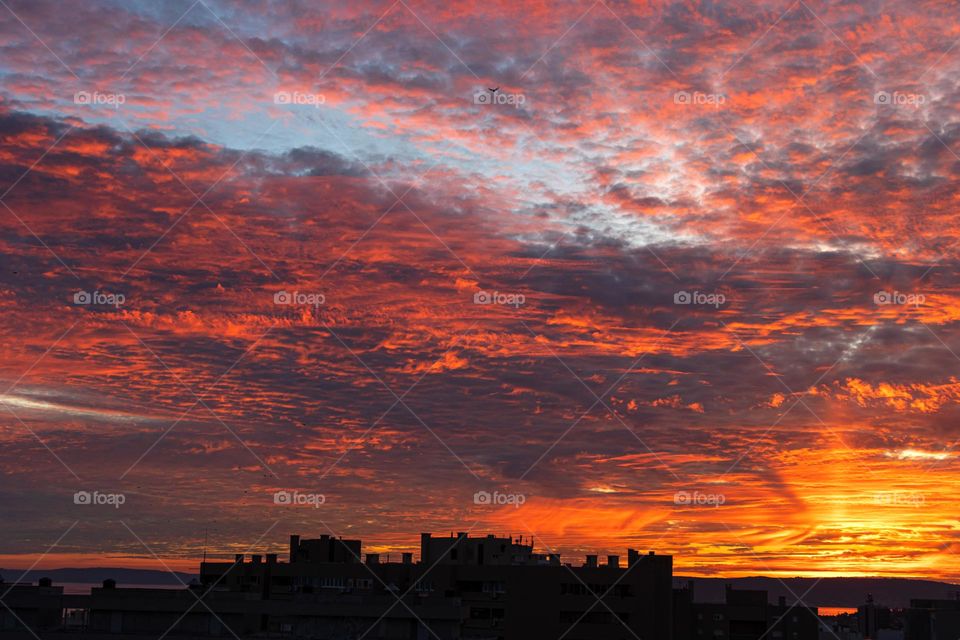 Illuminated clouds in sunset