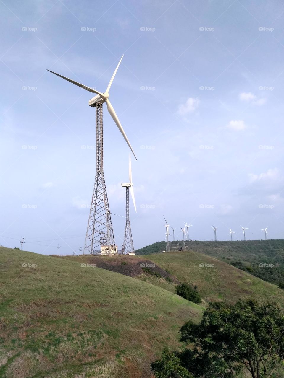 Windmills / Clouds / Cloudy Sky / Mountains