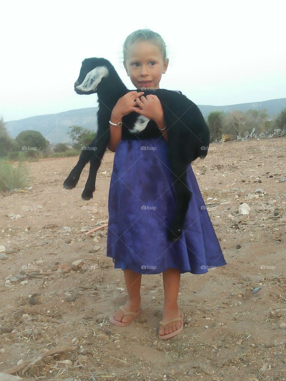 Beautiful girl holding a baby goat.