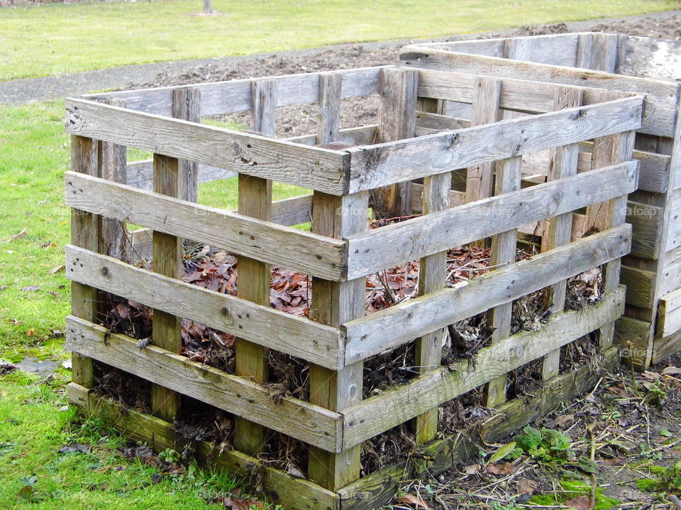 wooden box for Bio garbage in the garden to fertilize