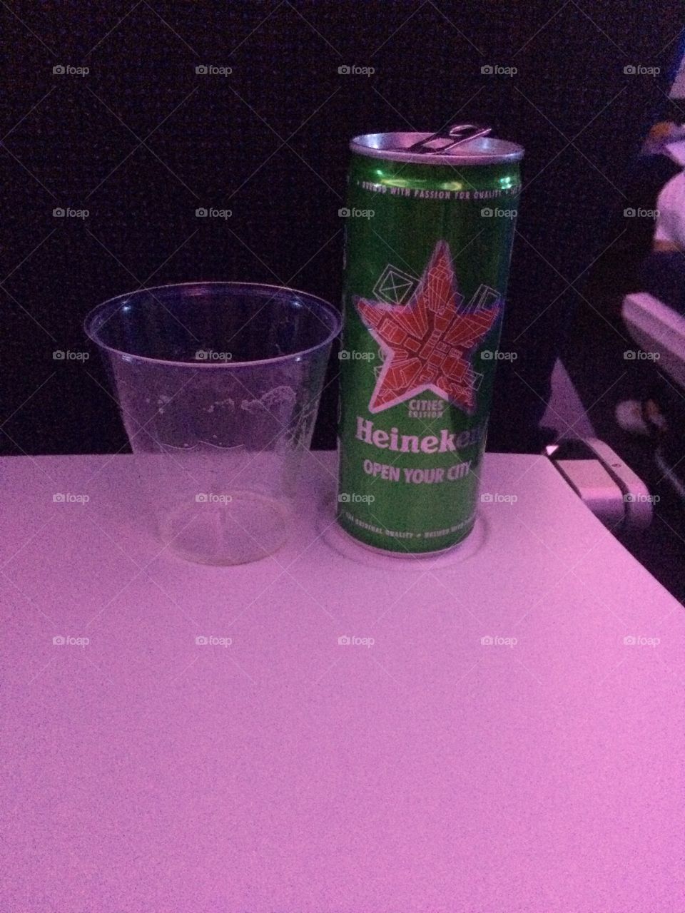 Heineken beer on a plane