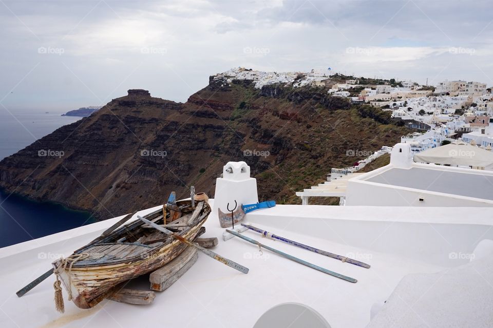 Rowboat with a view, Santorini, Greece 