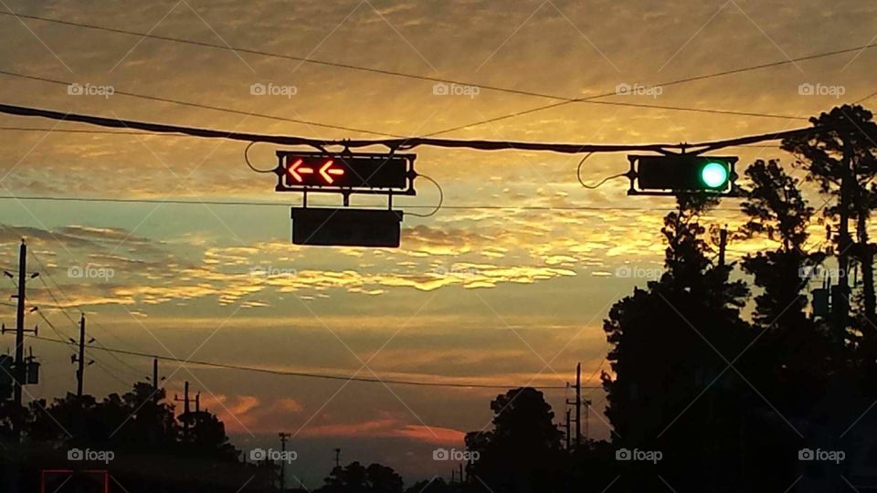 traffic light sunset