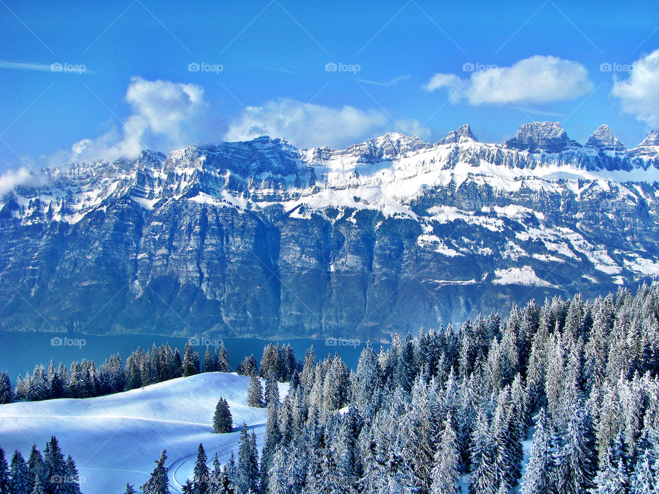 View of mountain range in winter