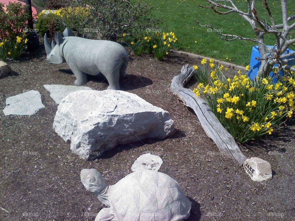 Stone statues at a park