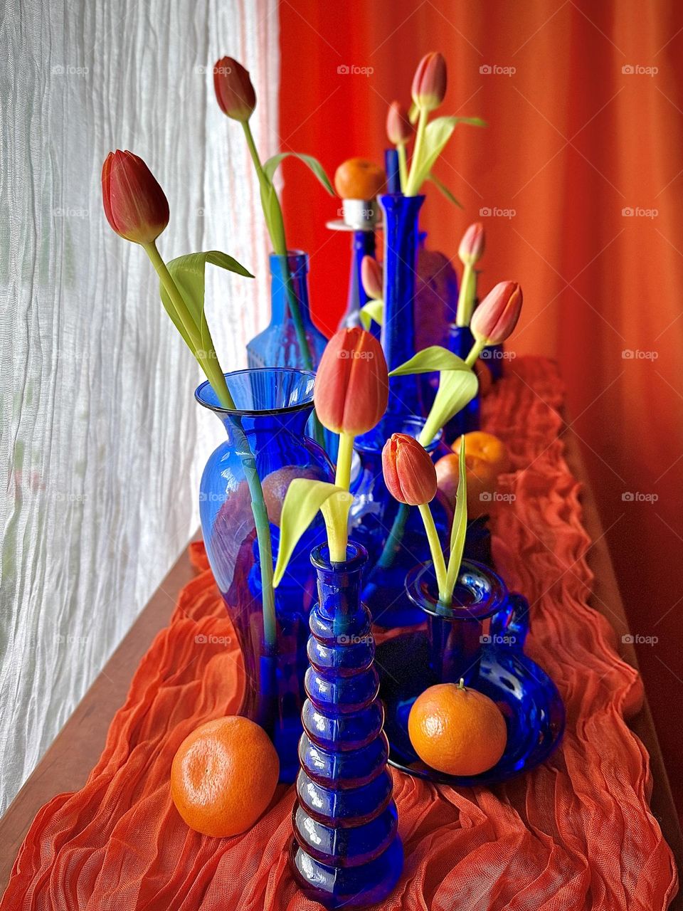 Orange and Blue Table Decor