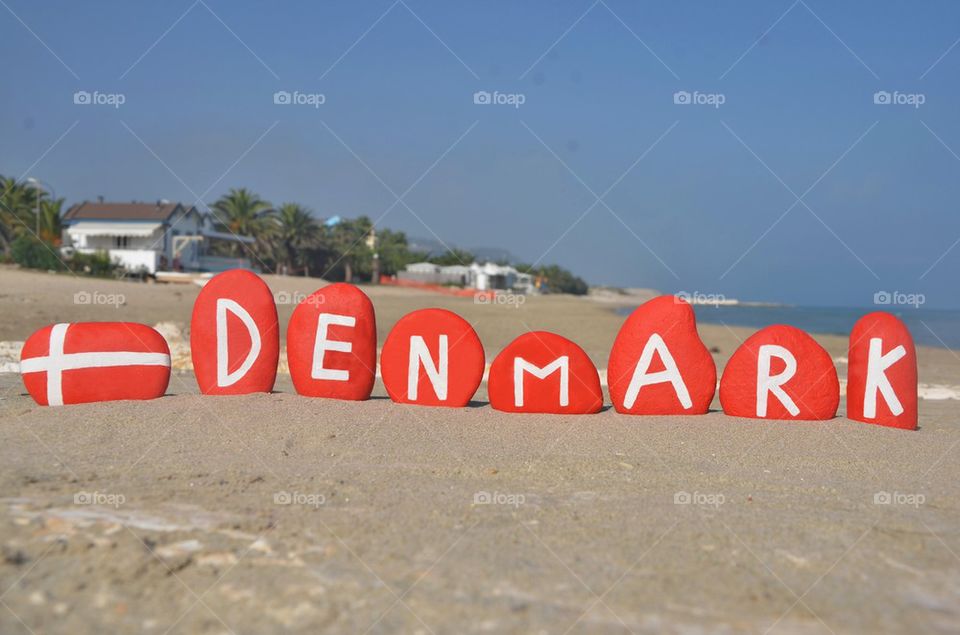 Denmark,souvenir on stones with national colutry
