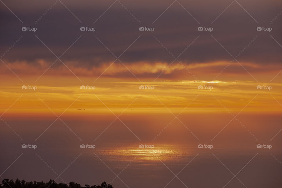 Fantastic reflection of the sunset over the ocean. La Palma Island, Canary Islands, Spain.