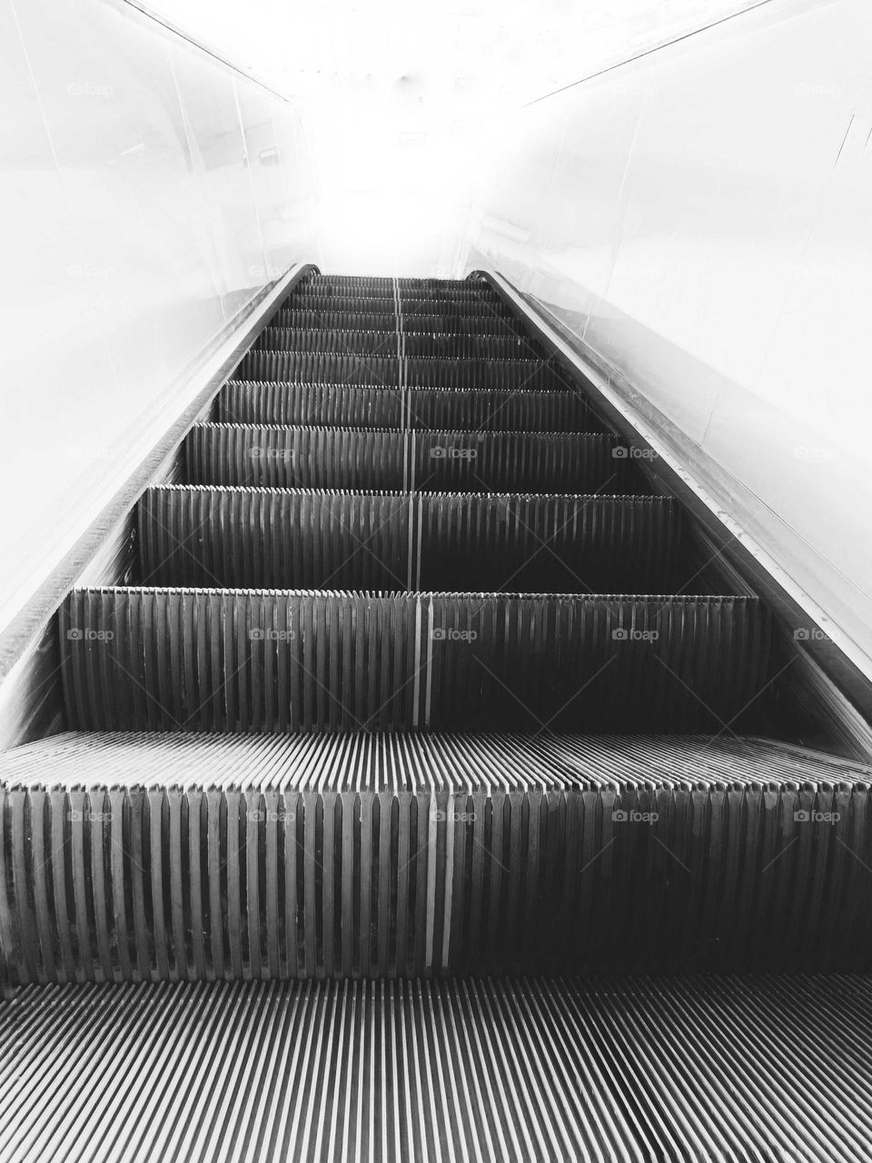 black and white escalator.