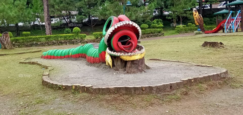 An angry dragon in a park