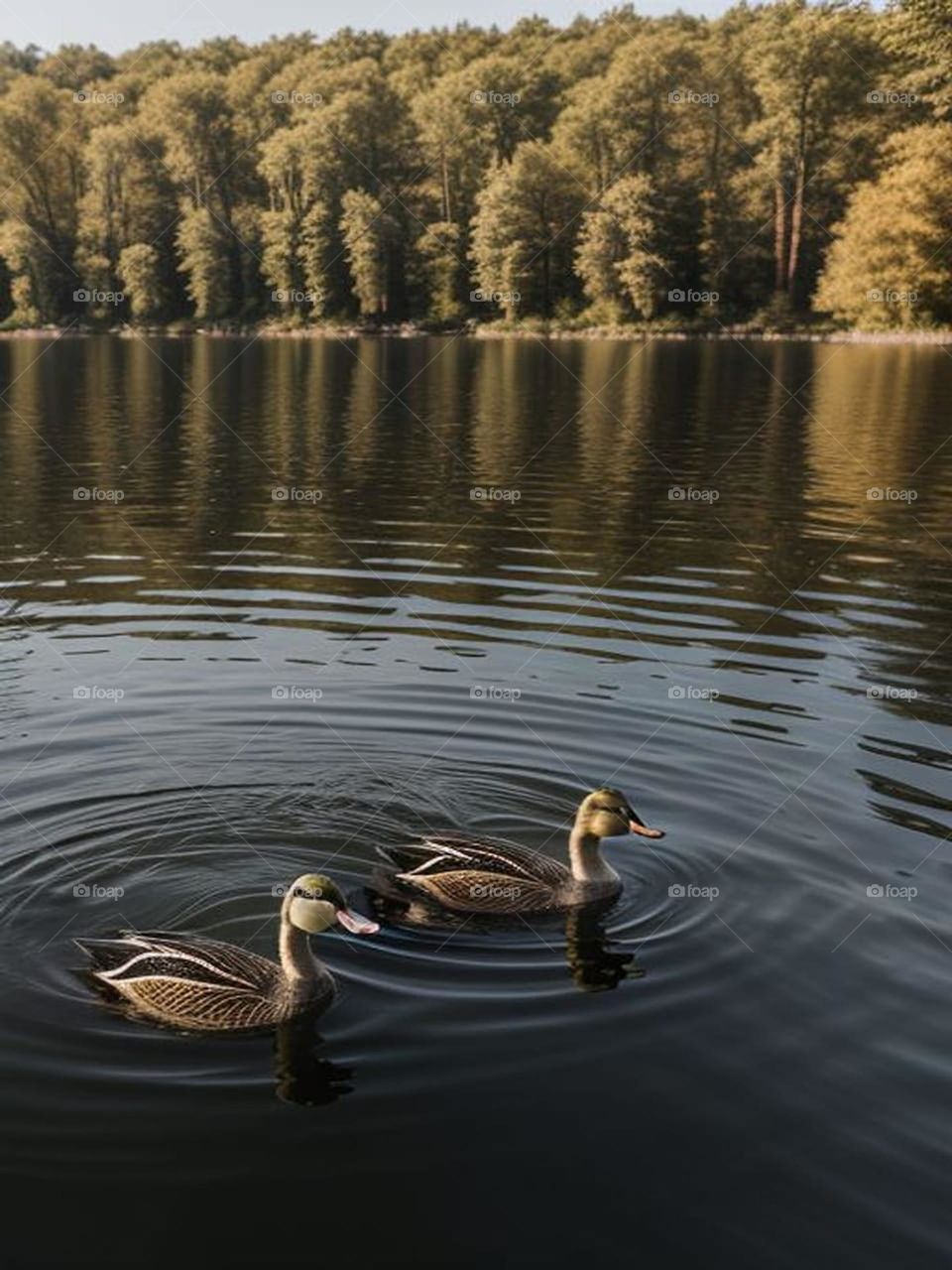 Ducks swim in the lake