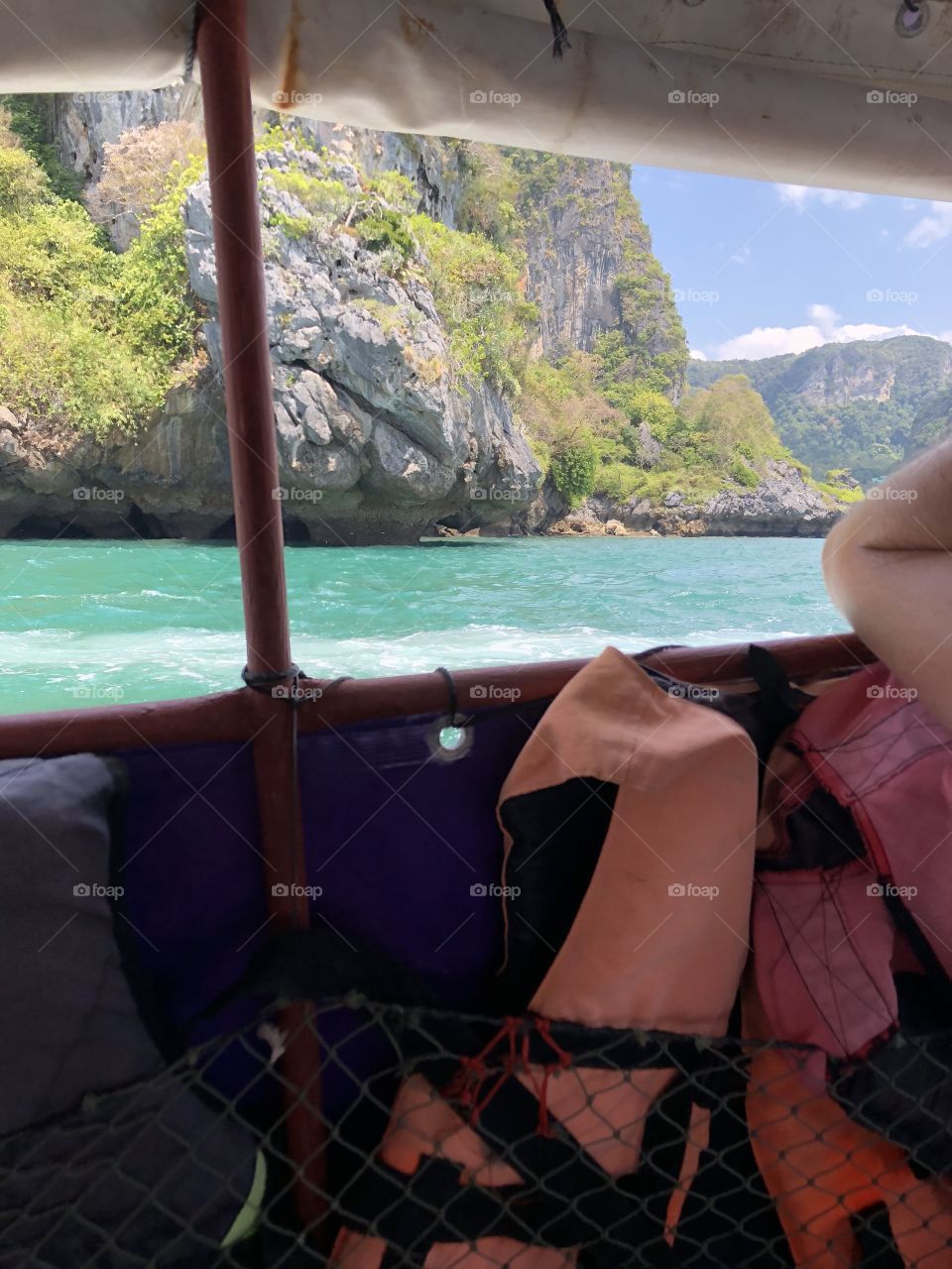 On a booze cruise on our way to Maya Beach in the Phi Phi Islands of Thailand. This is the beach where they shot the movie “The Beach” with Leo DiCaprio!