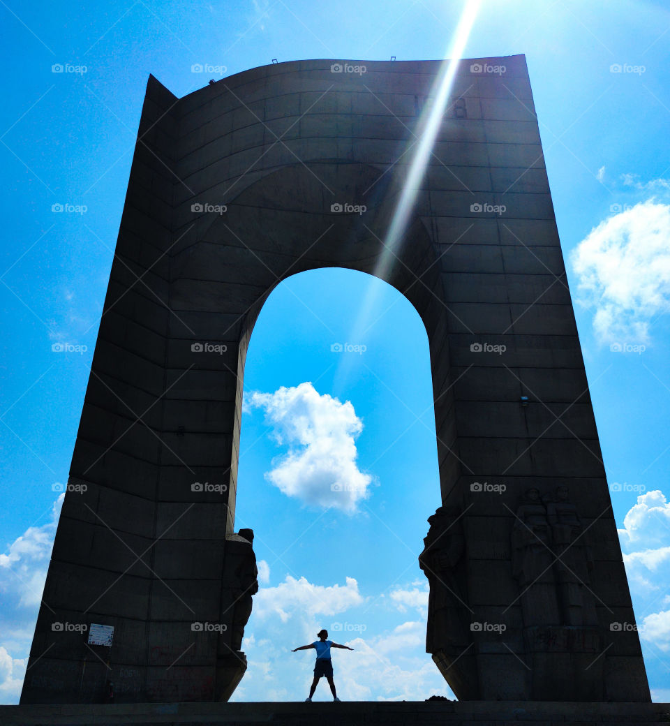 Shadows, sunrays and blue sky