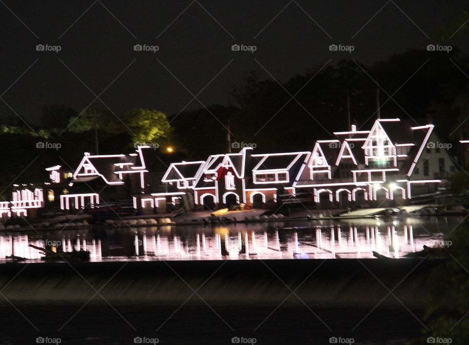 River reflection of the boathouse row