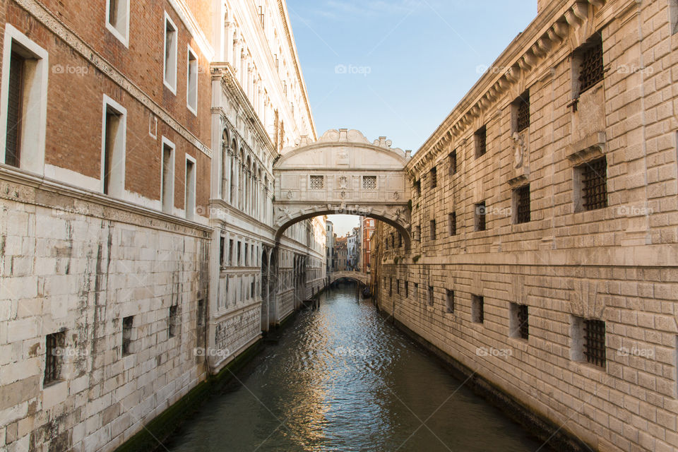 Bridge of Sighs. Doge's palace let sunrise. 