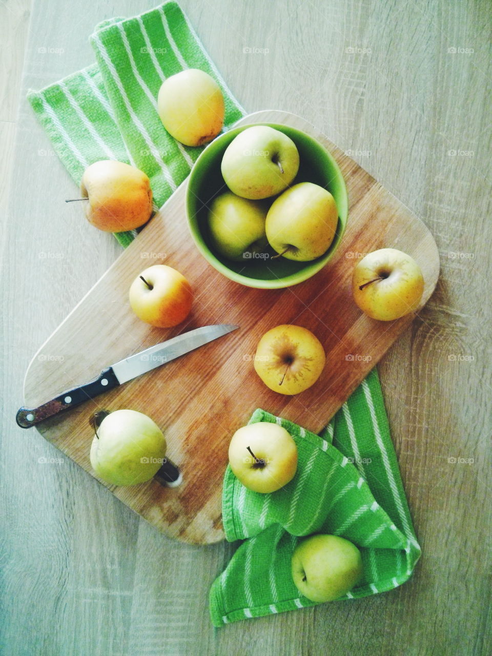 Apples. Apples on wooden desk