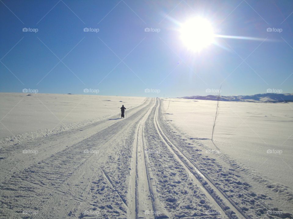 Cross-country skiing in the mountains