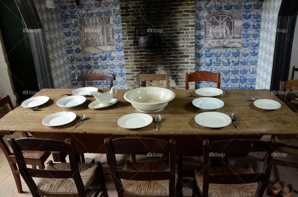 A room of an old house at a museum.