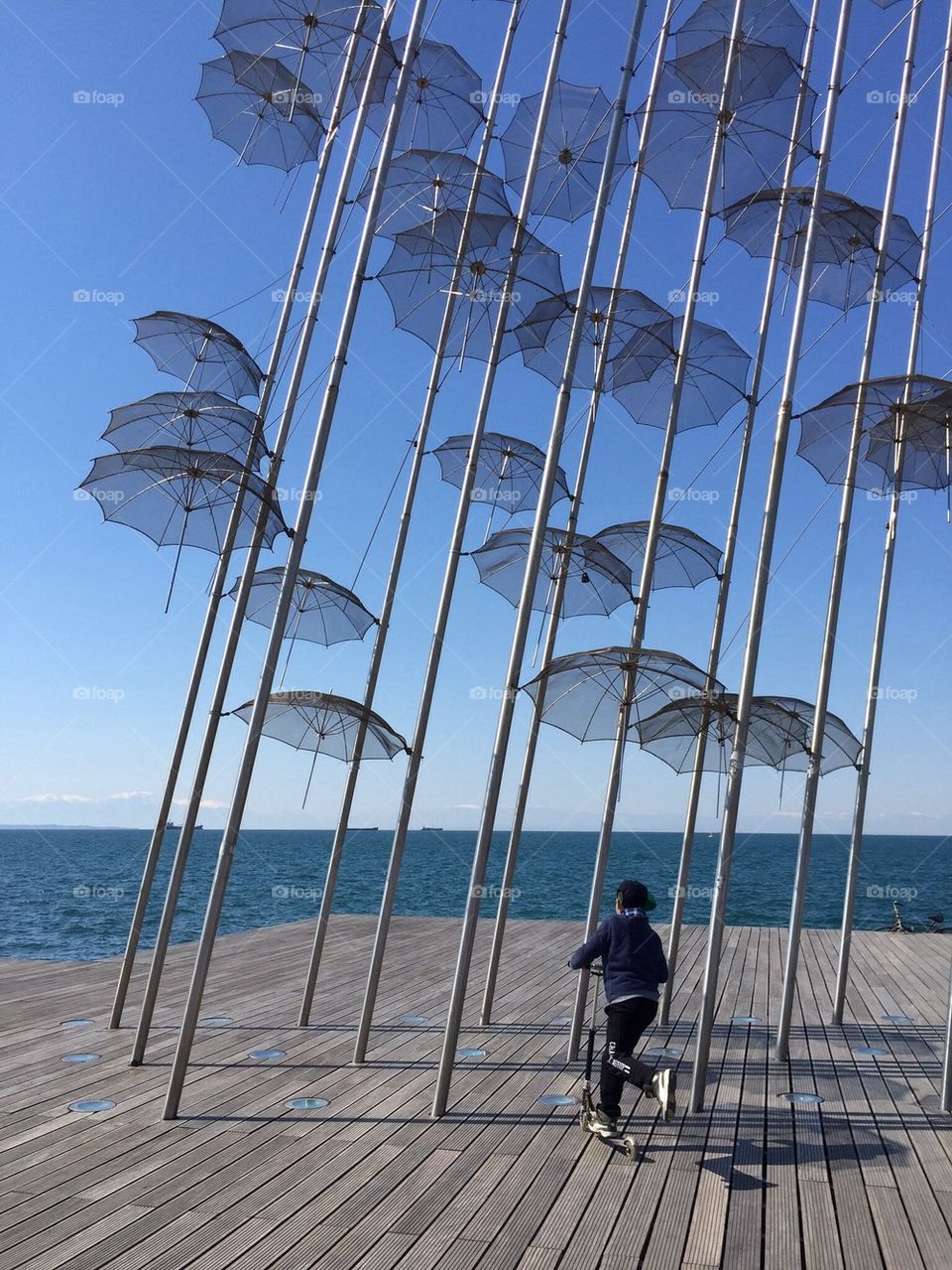 Umbrella on wooden deck