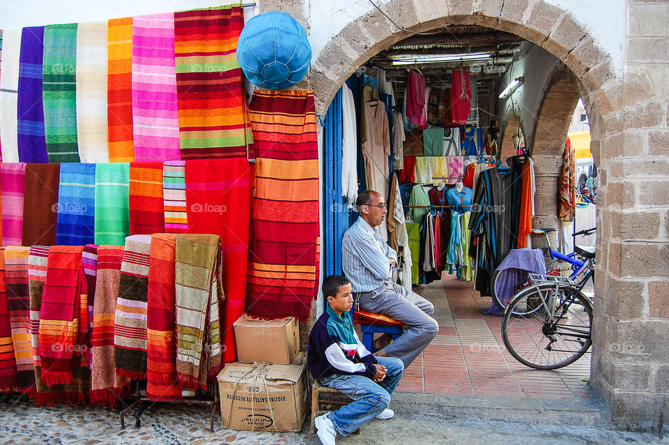 Street market in Essaouira . So many shops in the streets..