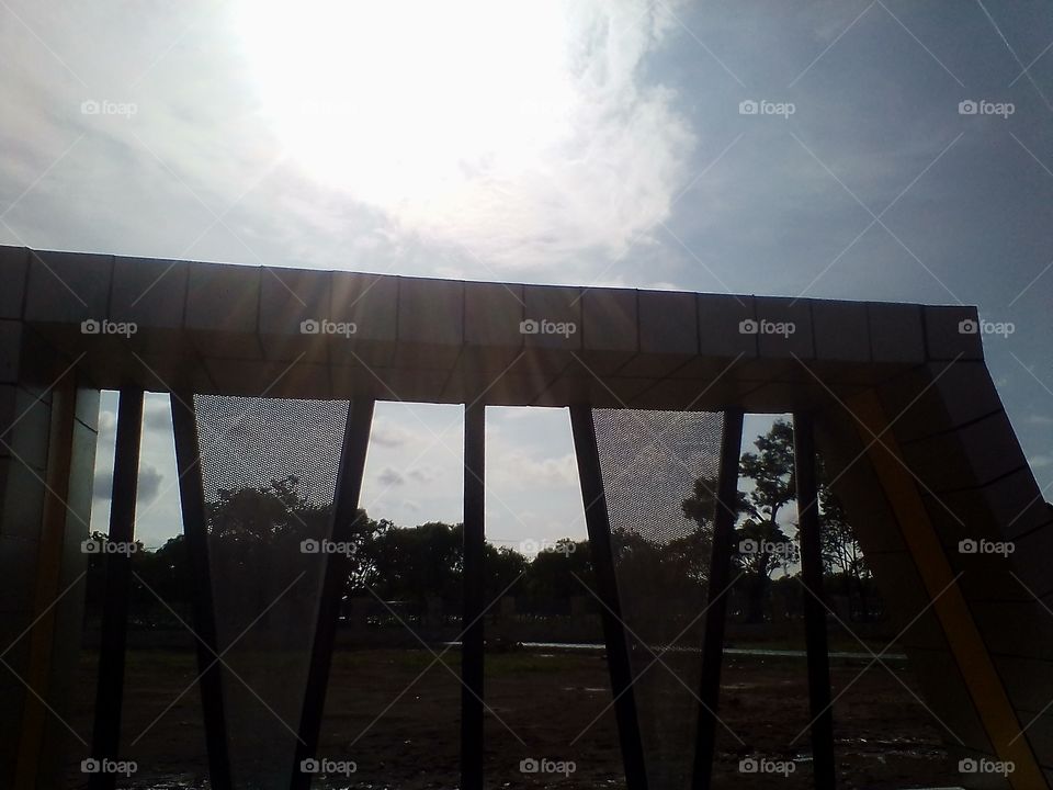 Sunlight over the architecture building in the park