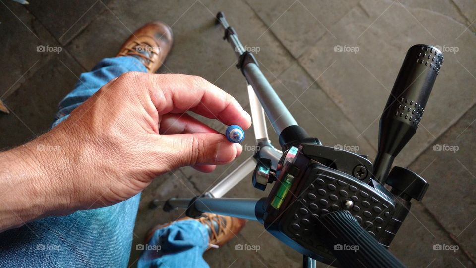 Teste, tripé, fotos. Foco da imagem.