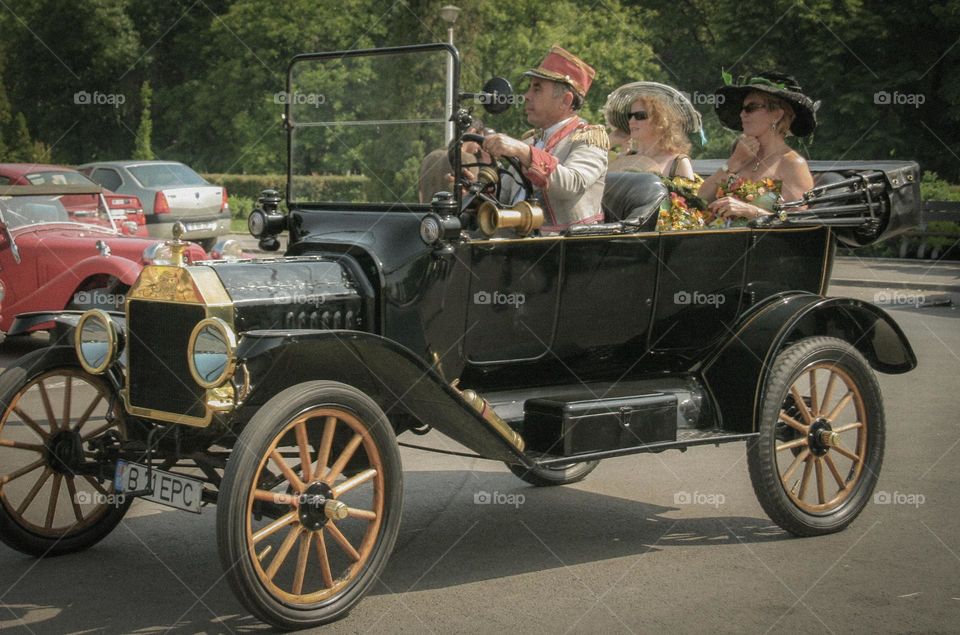 Traveling by vintage car 