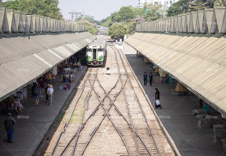Rangoon/Myanmar-April 14 2019:People’re waiting train at central platform in Myanmar New Year 