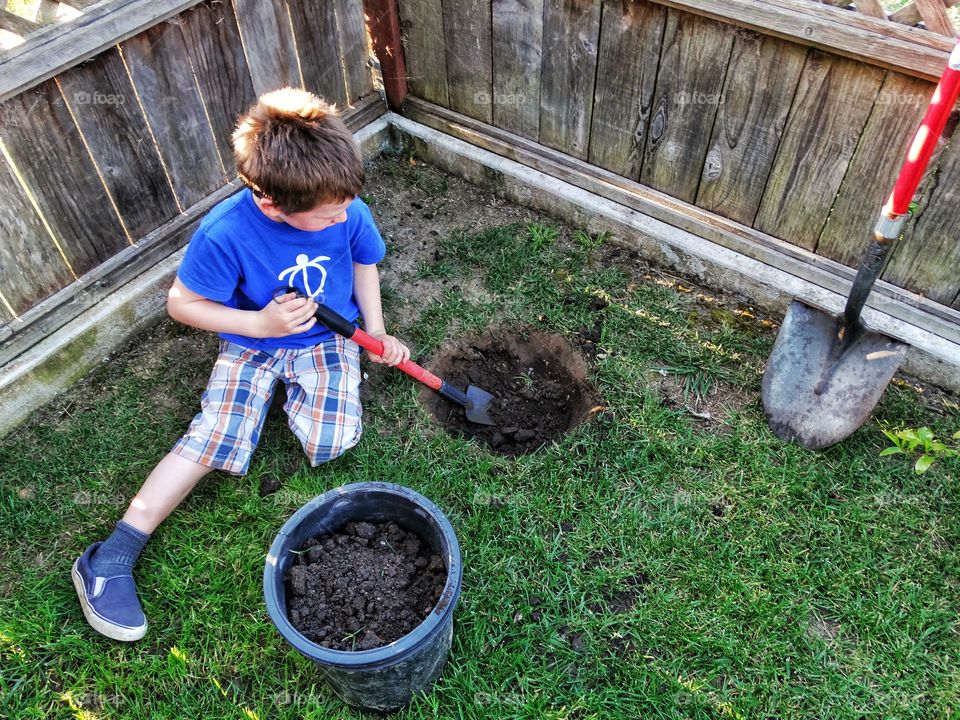 Boy Working In The Garden
