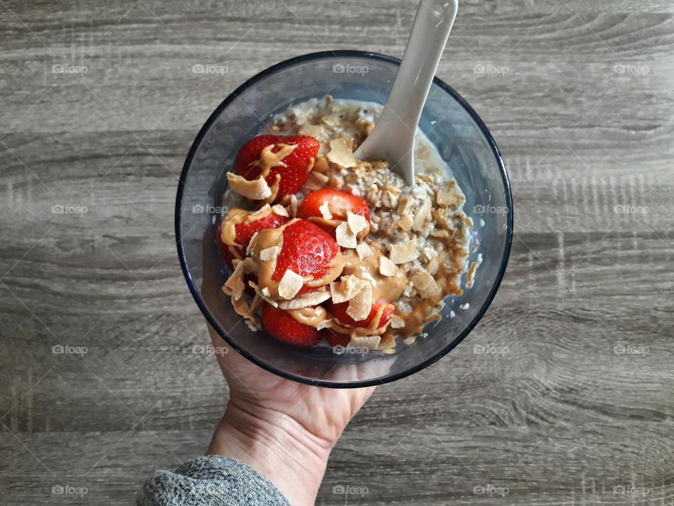 Strawberry Oatmeal in bowl