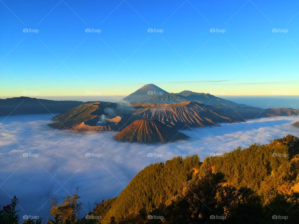 Volcano mountain beauty blue sky in indonesia