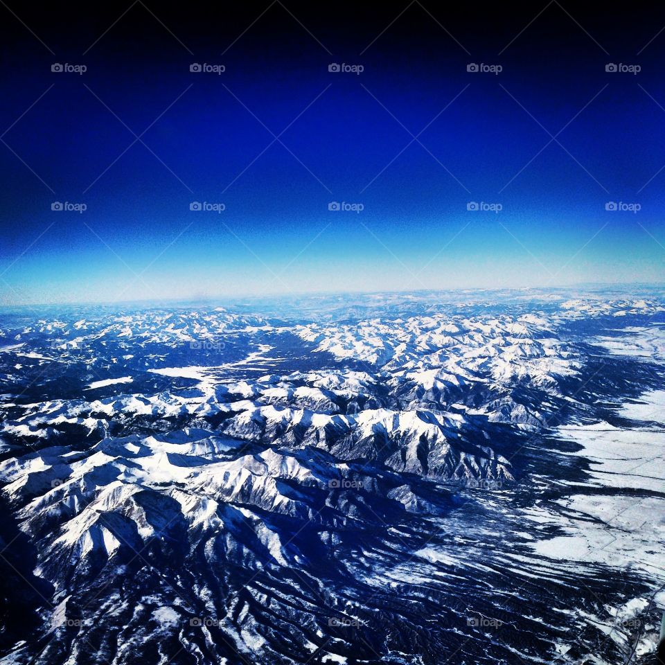 Aerial view in flight over the Rocky Mountains