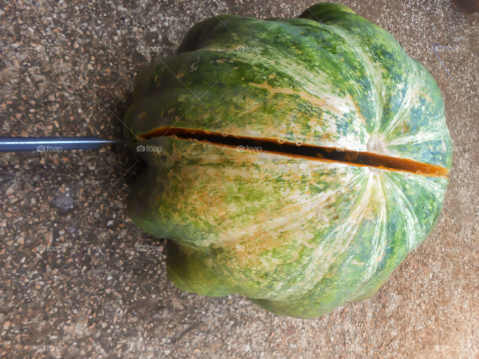 Cutting Pumpkin in Halves