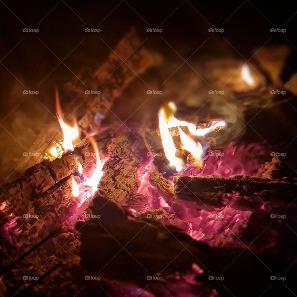 Flames and Smoldering Wood