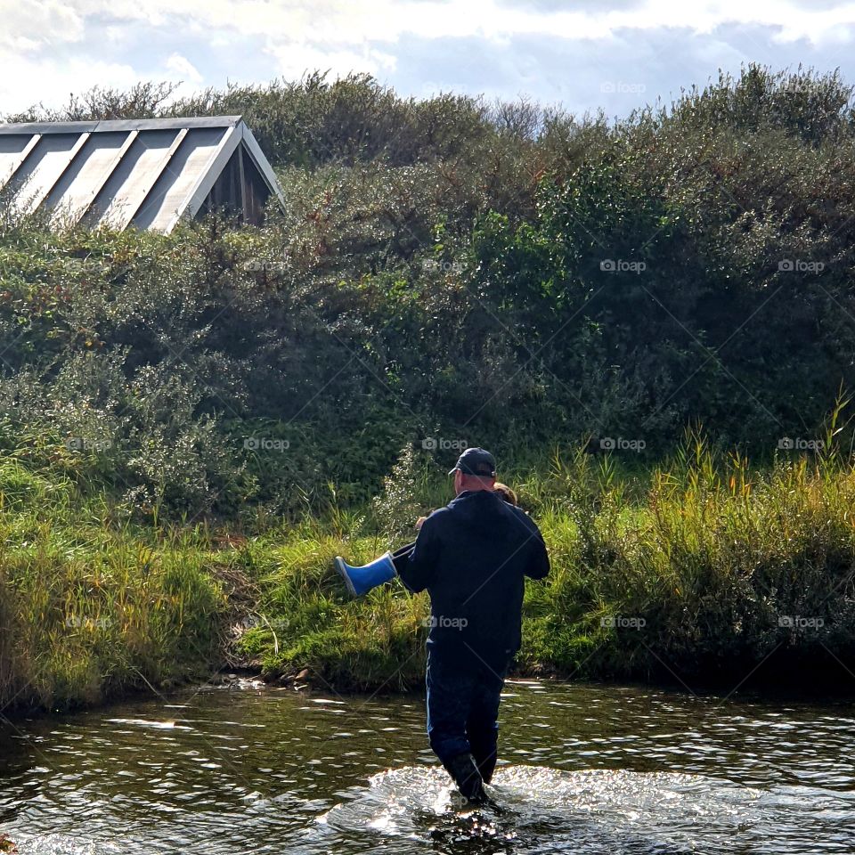 crossing trough the water.