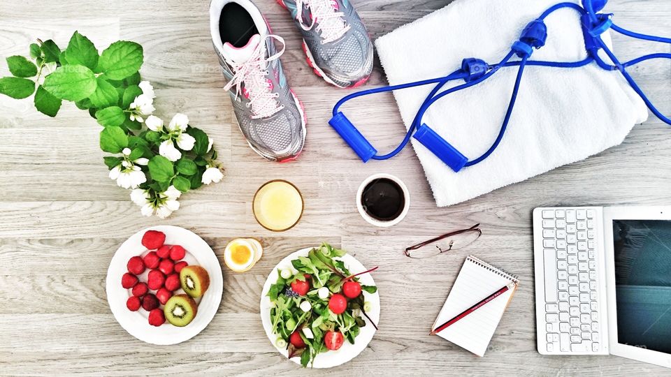 High angle view of healthy breakfast