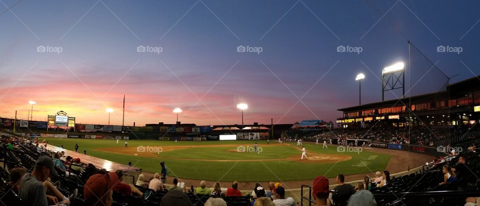 Sunset at the Baseball Stadium. Taken at an evening game at Clipper Magazine Stadium, home of the Lancaster Barnstormers!