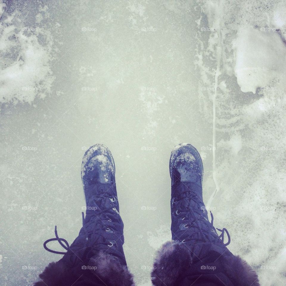 Winter boots on ice