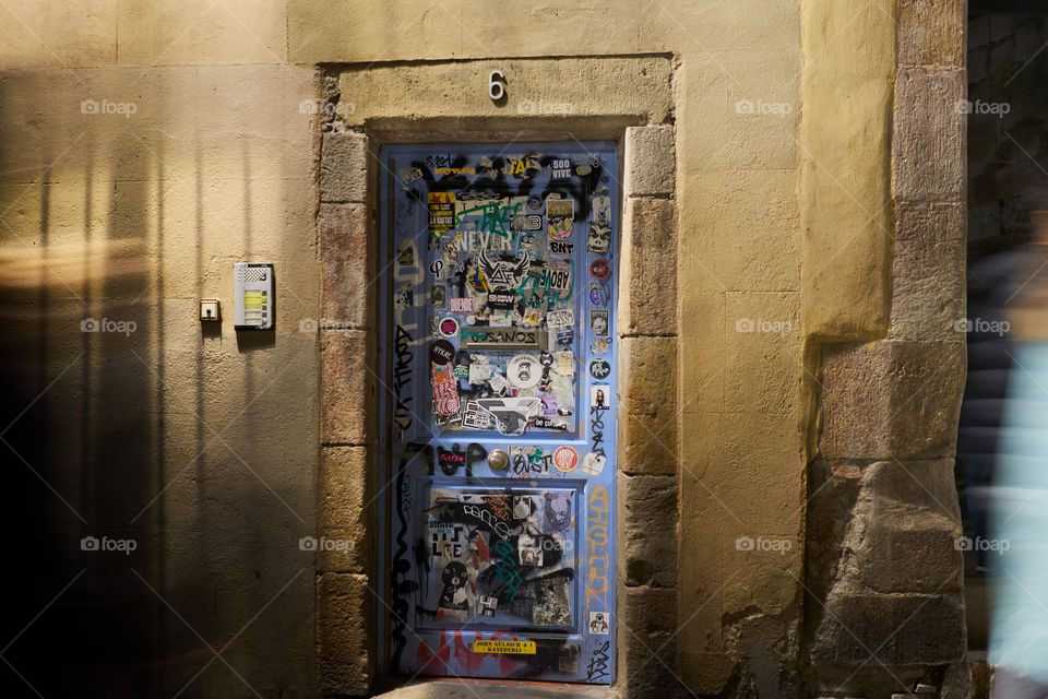 Blue door in a stone wall