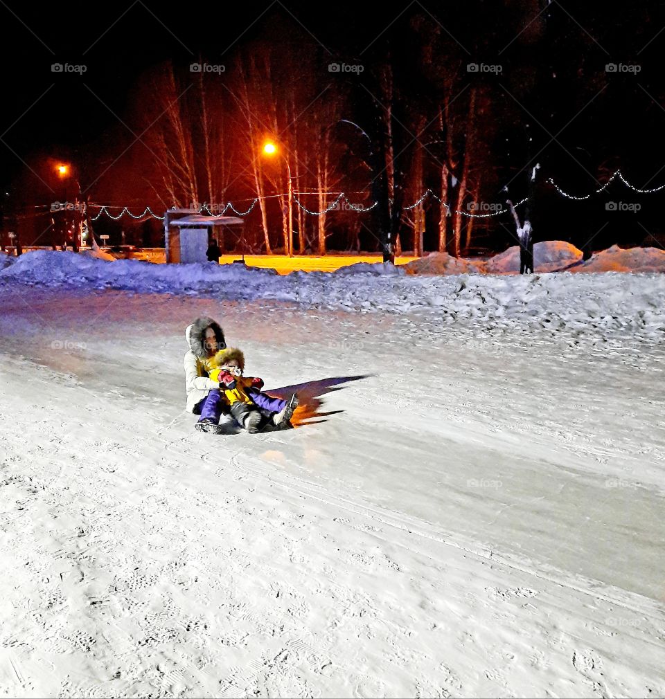 Winter fun.  Mobile photo.  For editorial use.