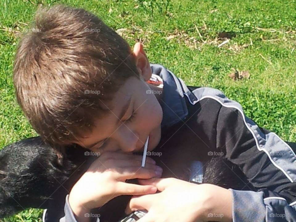 my son with my dog