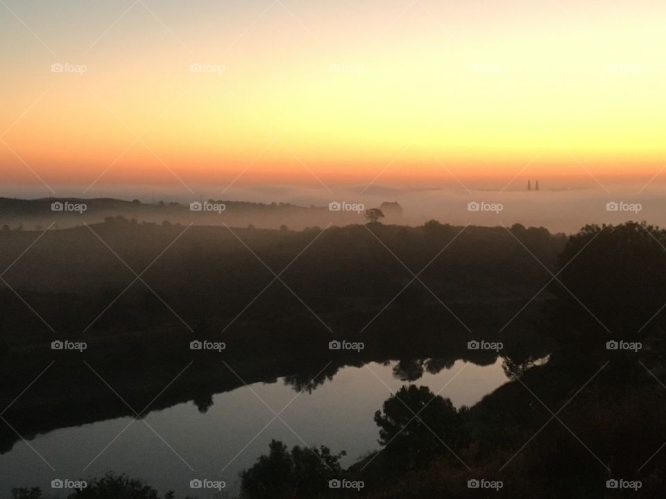 Morning light with mist near Guadiana river