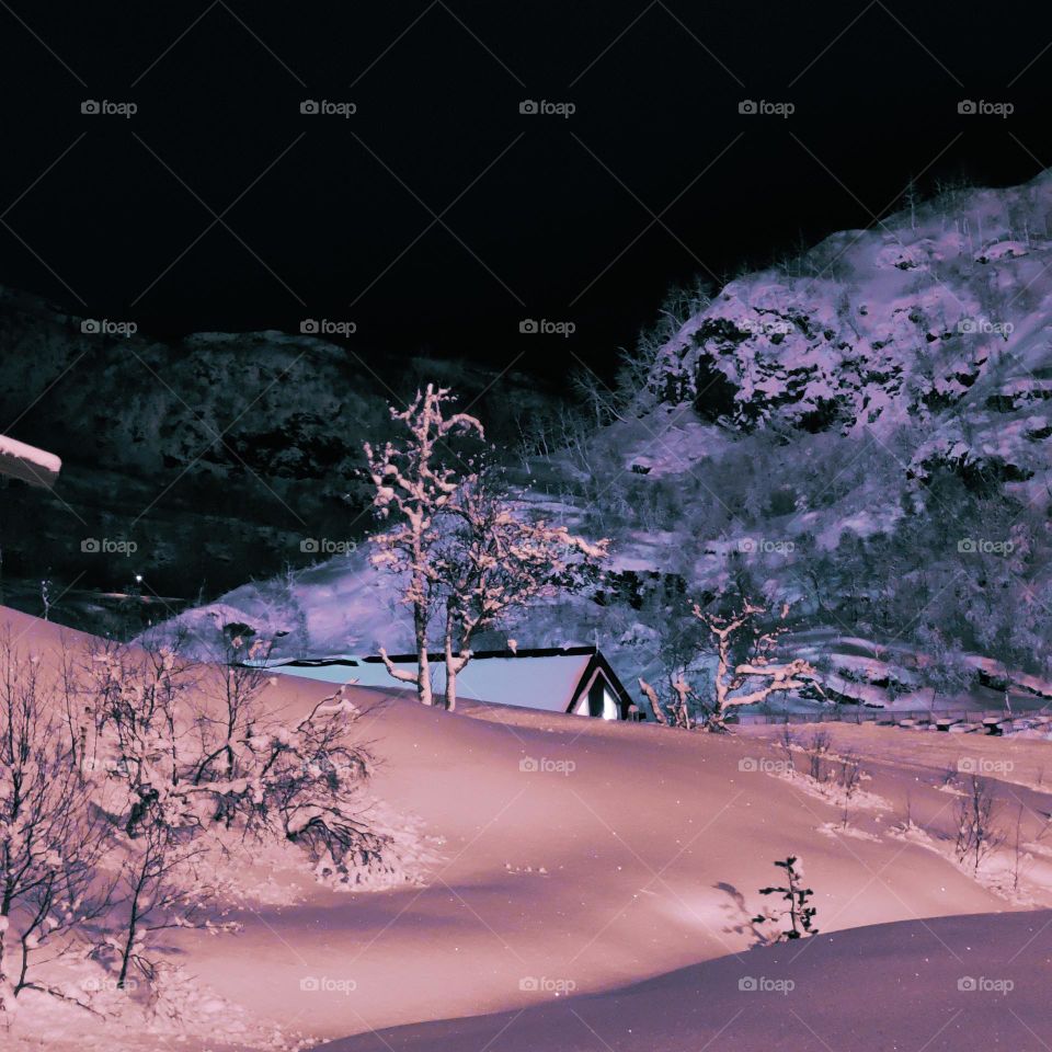 powder day in pink light