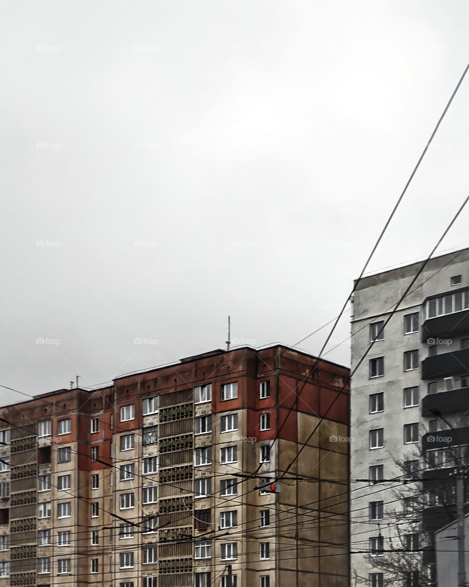 Building in the grey background