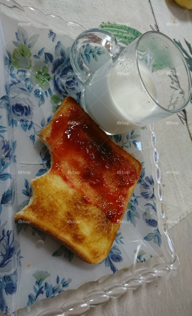 Toast and strawberry jam...
