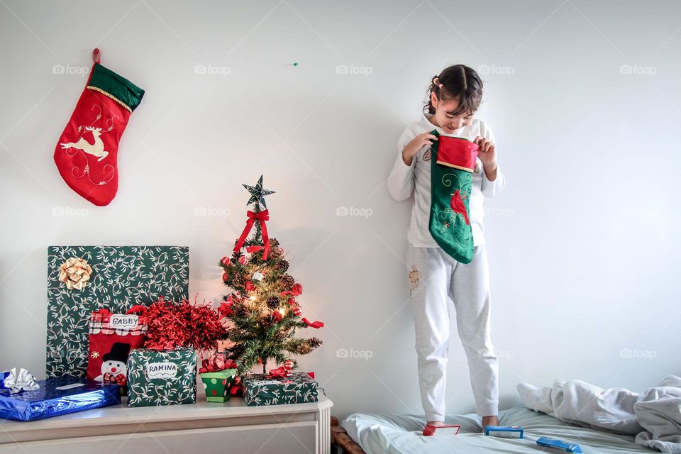 Happy little girl on a Christmas morning